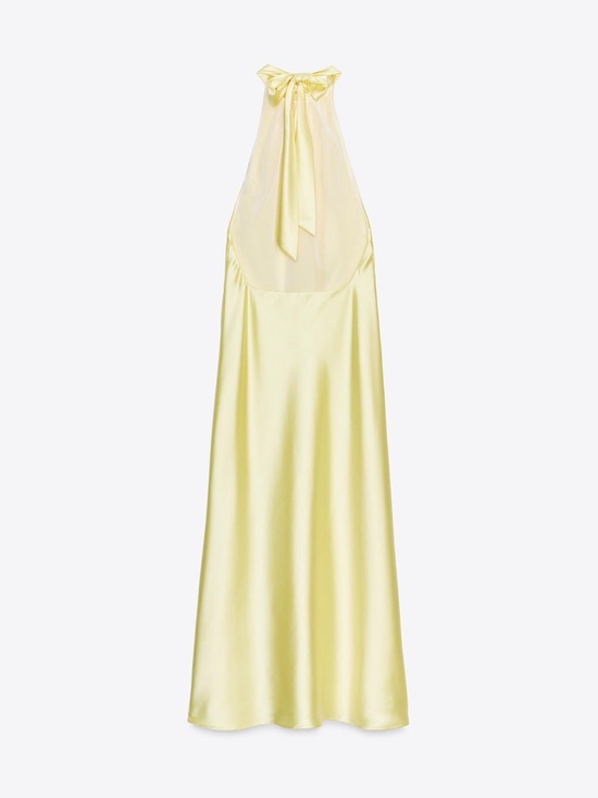 Zara butter Yellow Backless Halter maxi Dress holiday evening wedding - Picture 16 of 16